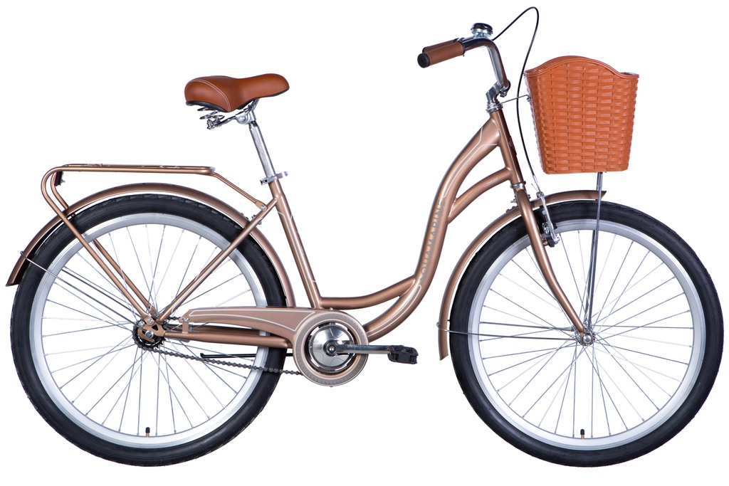 Велосипед уцінений сталь 26 Dorozhnik AQUAMARINE гальмівна рама-17&quot; бежевий з багажником задн St з корзиною Pl з крылом St 2024