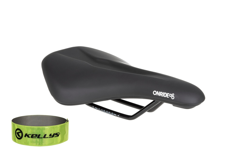 Сідло ONRIDE Spot, рамки cталь, чорне, 265 х 160 мм + світловідбиваюча смужка KLS 3M 40 см