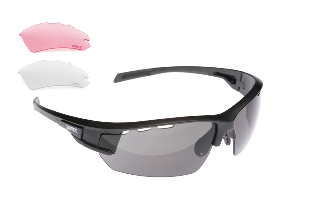 Окуляри ONRIDE Leader 40 з лінзами: димчасті (17%), HD Pink (37%), Clear (100%) чорний