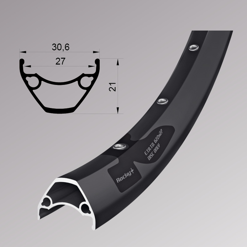 Обід Remerx ROCKY PLUS RX 3027, 27,5'', 584x27, 32 отв., FV, чорн. анод., E-Bike, безк.